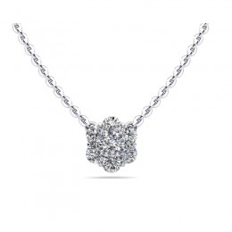0.25ct 7 Real Diamond Set In A Flower Burst Style In 14 White Gold Pendant With 18" Chain