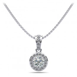 1/4ct Real Diamond Center Set In 14k Gold Halo Setting With Bail And 18" White Gold Chain Total Weight 1/3ct