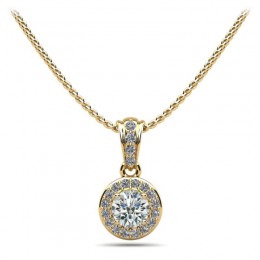 1/4ct Real Diamond Center Set In 14k Gold Halo Setting With Bail And 18" Yellow Gold Chain Total Weight 1/3ct