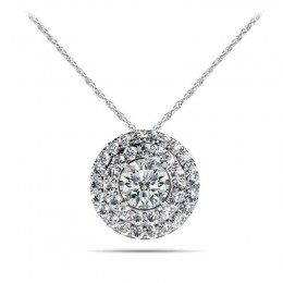 1/3ct Real Diamond Center set in 14K dual halo setting with 18" White Gold chain. Total weight 1/2ct.