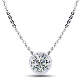 1.00ct Real Diamond Set In 14k Bezel Setting With 18" White Gold Chain