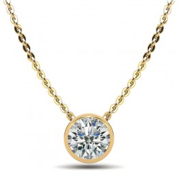 1.00ct Real Diamond Set In 14k Bezel Setting With 18" Yellow Gold Chain
