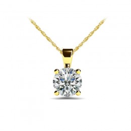 0.25ct Real Diamond Set In 14k Gold Classic Setting With Bail And 18" Yellow Gold Chain