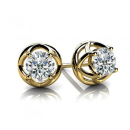 0.75ct Glittering Round Real Diamond Set In A Contemporary V Shaped 14k Yellow Gold Mounting With Eversafe Screwbacks