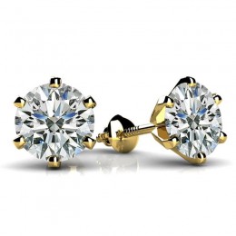 1.00ct Dazzling Round Real Diamond Set In Six Prong 14k Yellow Gold Mounting With Eversafe Screwbacks