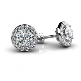1.00ct Shimmering Round Real Diamonds With .30ct Center Set In 14k White Gold Mounting With Eversafe Screwback