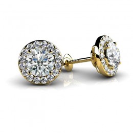 0.75ct Shimmering Round Real Diamonds With .30ct Center Set In 14k Yellow Gold Mounting With Eversafe Screwback