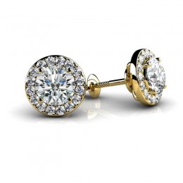 1.00ct Shimmering Round Real Diamonds With .30ct Center Set In 14k Yellow Gold Mounting With Eversafe Screwback