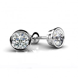 1.50ct Luminous Round Real Diamond Set In A Bazel Set 14k White Gold Mounting With Eversafe Screwbacks