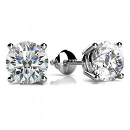 0.75ct Sparkling Round Real Diamond Set A Classic 4prong 14k White Gold Mounting With Eversafe Screwbacks