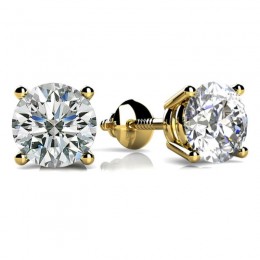 0.25ct Sparkling Round Real Diamond Set A Classic 4prong 14k Yellow Gold Mounting With Eversafe Screwbacks