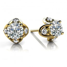 1.00ct Real Diamond Contemporary Tulip Shaped Earrings In 14k Yellow Gold