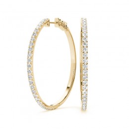 30 MM Hoop Earrings Set With Brilliant Real Diamonds in 14K Gold